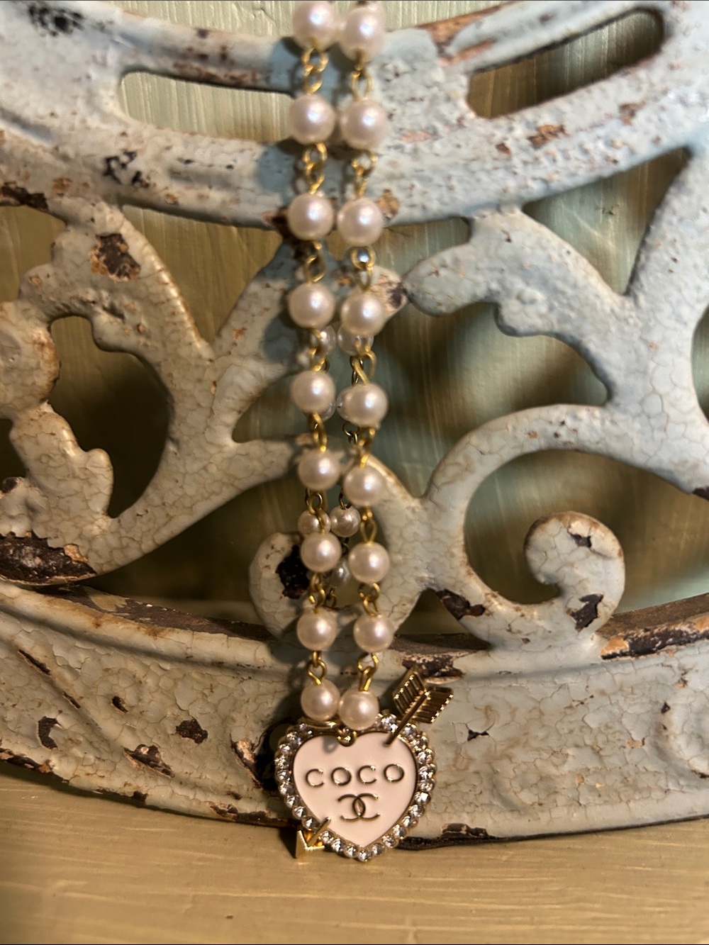 Authentic Designer Charm from a Zipper Pull on a Repurposed, Faux Pearl Chain - Picture 5 of 16